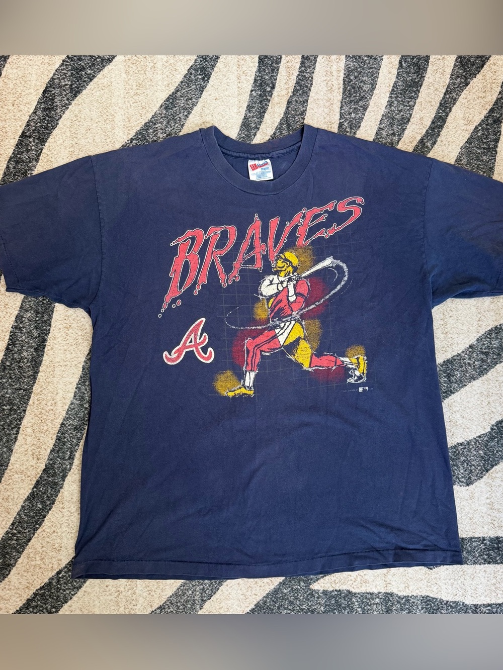 Vintage Atlanta Braves Shirt Mens XL Navy MLB Baseball Graphic Tee 90s